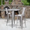 Flash Furniture 30'' Round Silver Metal Indoor-Outdoor Bar Table Set With 2 Cafe Barstools