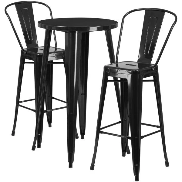 Flash Furniture 24'' Round Black Metal Indoor-Outdoor Bar Table Set With 2 Cafe Barstools 2 Flash Furniture 24'' Round Black Metal Indoor-Outdoor Bar Table Set With 2 Cafe Barstools - Image 2