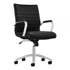 Modern Comfort Winsley Bonded Leather Mid-Back Manager's Chair, Black/Silver, BIFMA Certified