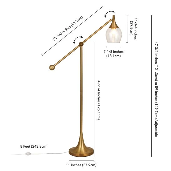 Ranger Boom Arm Floor Lamp With Glass Shade In Brass/Clear 5 Ranger Boom Arm Floor Lamp With Glass Shade In Brass/Clear - Image 5