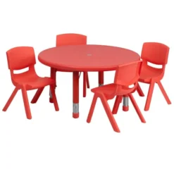 Flash Furniture 33'' Round Adjustable Red Plastic Activity Table Set With 4 School Stack Chairs