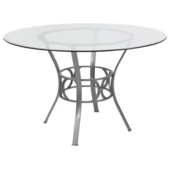 Carlisle 48'' Round Glass Dining Table With Silver Metal Frame