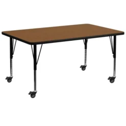 Flash Furniture Mobile 30''W X 72''L Rectangular Activity Table With 1.25'' Thick High Pressure Oak Laminate Top And Height Adjustable Preschool Legs