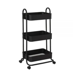 Mobile 3-Tier Storage Cart, 35-5/8"H X 17-15/16"W X 14-5/16"D, Black