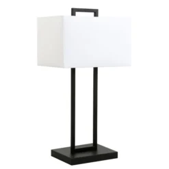Adair 28" Tall Table Lamp With Fabric Shade In Blackened Bronze/White