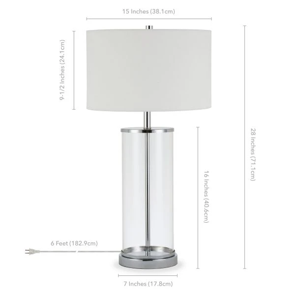 Rowan 28" Tall Table Lamp With Fabric Shade In Clear Glass/Polished Nickel/White 2 Rowan 28" Tall Table Lamp With Fabric Shade In Clear Glass/Polished Nickel/White - Image 2