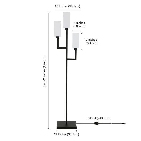 Basso 3-Light Torchiere Floor Lamp With Fabric Shade In Blackened Bronze/White 3 Basso 3-Light Torchiere Floor Lamp With Fabric Shade In Blackened Bronze/White - Image 3