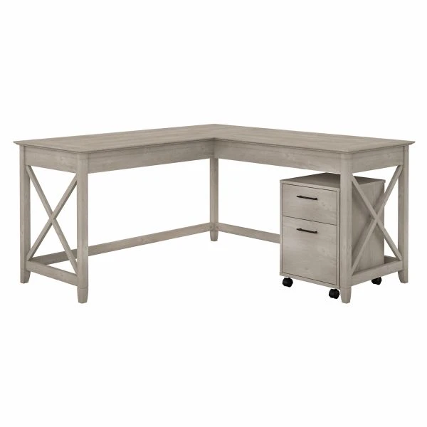 Bush Furniture Key West 60W L Shaped Desk With 2 Drawer Mobile File Cabinet In Washed Gray 1 Bush Furniture Key West 60W L Shaped Desk With 2 Drawer Mobile File Cabinet In Washed Gray