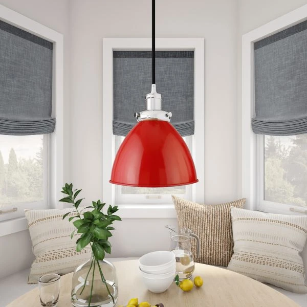 Madison 8" Wide Pendant With Metal Shade In Poppy Red/Polished Nickel/Poppy Red 6 Madison 8" Wide Pendant With Metal Shade In Poppy Red/Polished Nickel/Poppy Red - Image 6