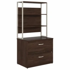 Bush Business Furniture Hybrid 2 Drawer Lateral File Cabinet With Shelves In Black Walnut