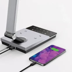 WorkPro LED USB Desk Lamp With Wireless Charger And Timer, 17-1/2"H, Brushed Metal/Gray -office furniture sale e9dd8b8dbf90f11a2f76f471533976e78d