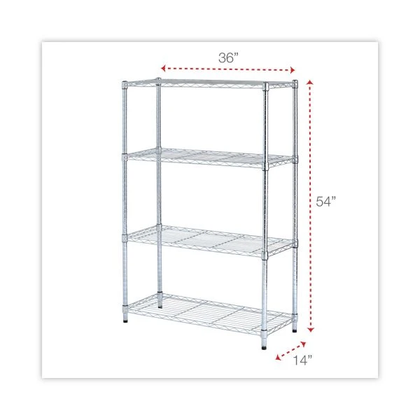 Alera Residential Wire Shelving, Four-Shelf, 36w X 14d X 54h, Silver 4 Alera Residential Wire Shelving, Four-Shelf, 36w X 14d X 54h, Silver - Image 4