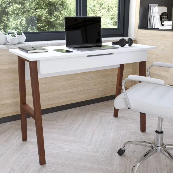 Darla Home Office Writing Computer Desk With Drawer - Table Desk For Writing And Work, White/Walnut 1 Darla Home Office Writing Computer Desk With Drawer - Table Desk For Writing And Work, White/Walnut