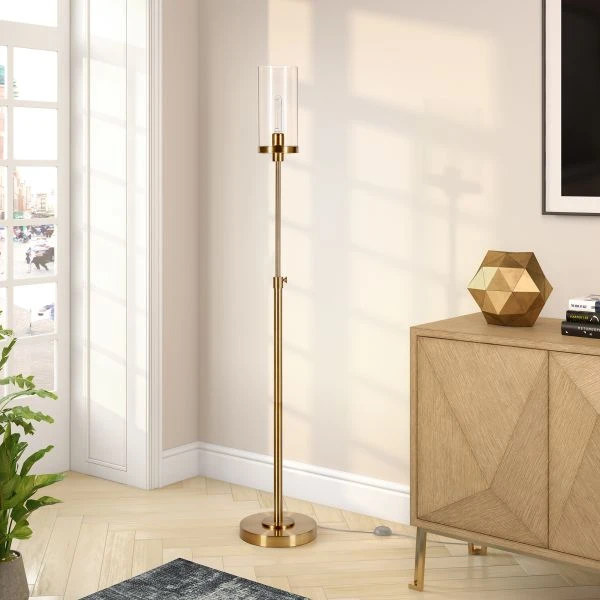 Frieda 66" Tall Floor Lamp With Glass Shade In Brass/Clear 2 Frieda 66" Tall Floor Lamp With Glass Shade In Brass/Clear - Image 2