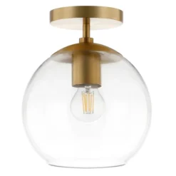 Bartlett 9" Wide Semi Flush Mount With Glass Shade In Brass/Clear