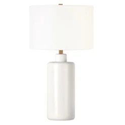Carlina 25" Tall Ceramic Table Lamp With Fabric Shade In Matte White/White