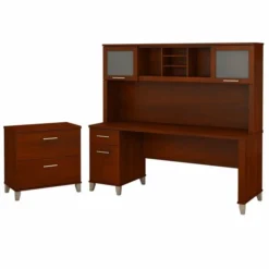 Bush Furniture Somerset 72W Office Desk With Hutch And Lateral File Cabinet In Hansen Cherry