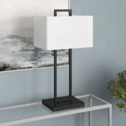Adair 28" Tall Table Lamp With Fabric Shade In Blackened Bronze/White -office furniture sale ebda221fae48e8268d0125d92fcf2c6fda