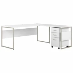 Bush Business Furniture Hybrid 72W X 30D L Shaped Table Desk With Mobile File Cabinet In White
