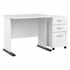 Bush Business Furniture Studio A 36W Small Computer Desk With 3 Drawer Mobile File Cabinet In White