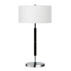 Simone 25" Tall 2-Light Table Lamp With Fabric Shade In Black/Polished Nickel/White