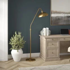 Krouse 66.25" Tall Floor Lamp With Metal Shade In Brushed Brass -office furniture sale ec83e8a5169a784c18dcc1a62e925add6f