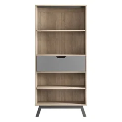 Nashira 61"H 4-Shelf Bookcase With Drawer, Light Oak/Gray -office furniture sale ec9ed94ad15b8f593b9864d1d4428871e2