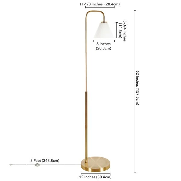 Henderson Arc Floor Lamp With Glass Shade In Brass/White Milk 3 Henderson Arc Floor Lamp With Glass Shade In Brass/White Milk - Image 3