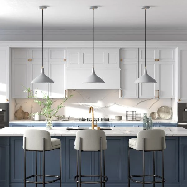 Barton 14" Wide Pendant With Metal Shade In Matte Gray/Brass/Matte Gray 5 Barton 14" Wide Pendant With Metal Shade In Matte Gray/Brass/Matte Gray - Image 5