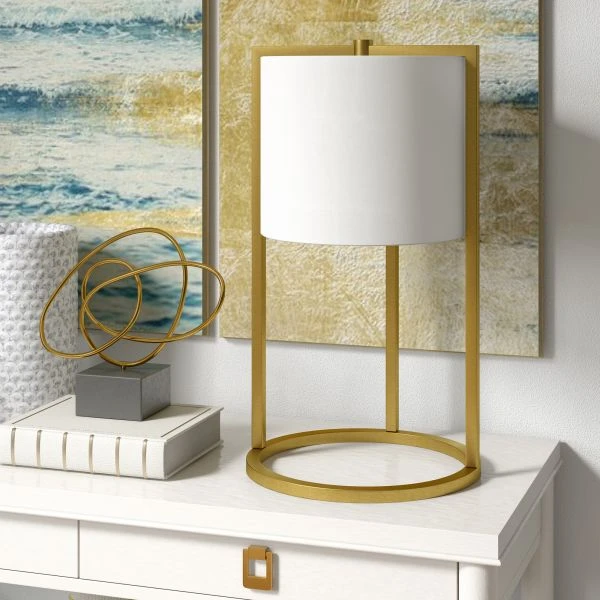 Peyton 22" Tall Asymmetric Table Lamp With Fabric Shade In Brass/White 6 Peyton 22" Tall Asymmetric Table Lamp With Fabric Shade In Brass/White - Image 6