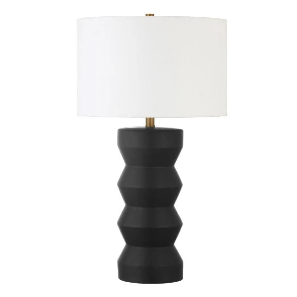 Carlin 28" Tall Ceramic Table Lamp With Fabric Shade In Matte Black/White 1 Carlin 28" Tall Ceramic Table Lamp With Fabric Shade In Matte Black/White