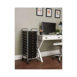 Advantus Portable Drawer Organizer, Metal, 1 Shelf, 10 Drawers, 13" X 15.38" X 37.75", Matte Gray/Smoke 7 Advantus Portable Drawer Organizer, Metal, 1 Shelf, 10 Drawers, 13" X 15.38" X 37.75", Matte Gray/Smoke -office furniture sale eda41640ccec78a0d1a46062e1dffe9046