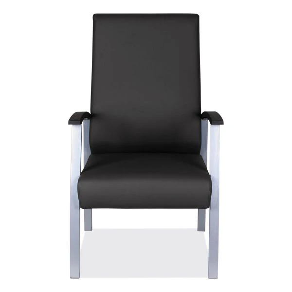 Alera MetaLounge Series High-Back Guest Chair, 24.6" X 26.96" X 42.91", Black Seat, Black Back, Silver Base 4 Alera MetaLounge Series High-Back Guest Chair, 24.6" X 26.96" X 42.91", Black Seat, Black Back, Silver Base - Image 4
