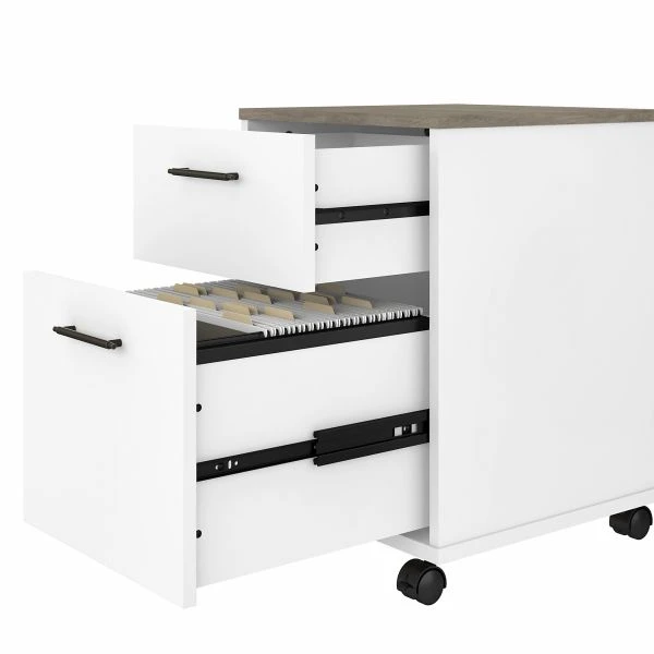 Bush Furniture Key West 60W L Shaped Desk With 2 Drawer Mobile File Cabinet In Pure White And Shiplap Gray 3 Bush Furniture Key West 60W L Shaped Desk With 2 Drawer Mobile File Cabinet In Pure White And Shiplap Gray - Image 3
