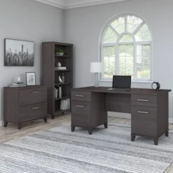 Bush Furniture Somerset 60W Office Desk With Lateral File Cabinet And 5 Shelf Bookcase In Storm Gray -office furniture sale ee474073af789b4bceb81c6a41eaf7e32d