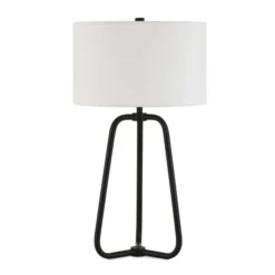 Marduk 25.5" Tall Table Lamp With Fabric Shade In Blackened Bronze/White