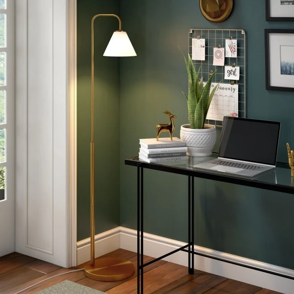 Henderson Arc Floor Lamp With Glass Shade In Brass/White Milk 5 Henderson Arc Floor Lamp With Glass Shade In Brass/White Milk - Image 5