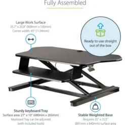 StarTech.com Corner Sit Stand Desk Converter With Keyboard Tray, Large Surface 35"x21" , Height Adjustable Ergonomic Tabletop Standing Desk -office furniture sale efc9fe1c00587162611b45af8bc8d1641e
