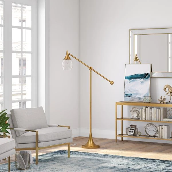 Ranger Boom Arm Floor Lamp With Glass Shade In Brass/Clear 4 Ranger Boom Arm Floor Lamp With Glass Shade In Brass/Clear - Image 4