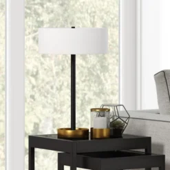 Estella 24" Tall Two-Tone Table Lamp With Fabric Shade In Matte Black/Brass/White 9 Estella 24" Tall Two-Tone Table Lamp With Fabric Shade In Matte Black/Brass/White -office furniture sale f005c51a070f06ef8b230c73aefb5a9bc6