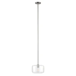 Channing 11" Wide Pendant With Glass Shade In Brushed Nickel/Seeded
