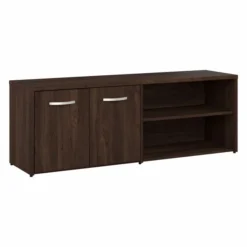 Bush Business Furniture Hybrid Low Storage Cabinet With Doors And Shelves In Black Walnut