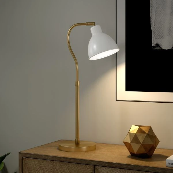 Vincent 25.13" Tall Table Lamp With Metal Shade In Brass/White/Brass 7 Vincent 25.13" Tall Table Lamp With Metal Shade In Brass/White/Brass - Image 7