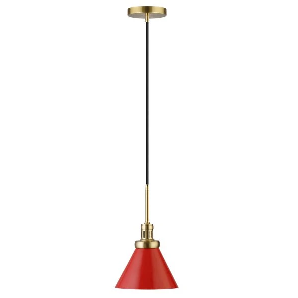 Zeno 8.5" Wide Pendant With Metal Shade In Poppy Red/Brass/Poppy Red 1 Zeno 8.5" Wide Pendant With Metal Shade In Poppy Red/Brass/Poppy Red