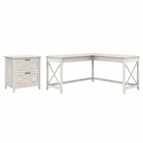 Bush Furniture Key West 60W L Shaped Desk With 2 Drawer Lateral File Cabinet In Linen White Oak 1 Bush Furniture Key West 60W L Shaped Desk With 2 Drawer Lateral File Cabinet In Linen White Oak