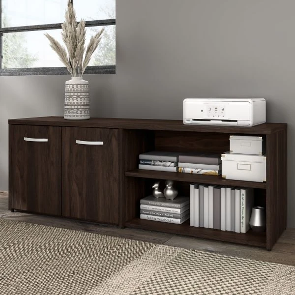 Bush Business Furniture Hybrid Low Storage Cabinet With Doors And Shelves In Black Walnut 4 Bush Business Furniture Hybrid Low Storage Cabinet With Doors And Shelves In Black Walnut - Image 4