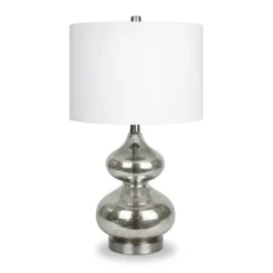 Katrina 23.5" Tall Table Lamp With Fabric Shade In Mercury Glass/Satin Nickel/White