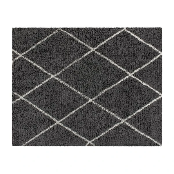 Roxy Shag Style Diamond Trellis Area Rug - 8' X 10' - Charcoal/Ivory Polyester (PET) 3 Roxy Shag Style Diamond Trellis Area Rug - 8' X 10' - Charcoal/Ivory Polyester (PET) - Image 3