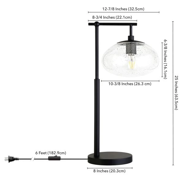 Blume 25" Tall Arc Table Lamp With Glass Shade In Blackened Bronze/Seeded 4 Blume 25" Tall Arc Table Lamp With Glass Shade In Blackened Bronze/Seeded - Image 4