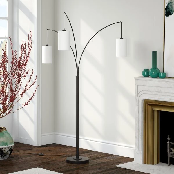 Aspen 3-Light Torchiere Floor Lamp With Fabric Shade In Blackened Bronze/White 3 Aspen 3-Light Torchiere Floor Lamp With Fabric Shade In Blackened Bronze/White - Image 3